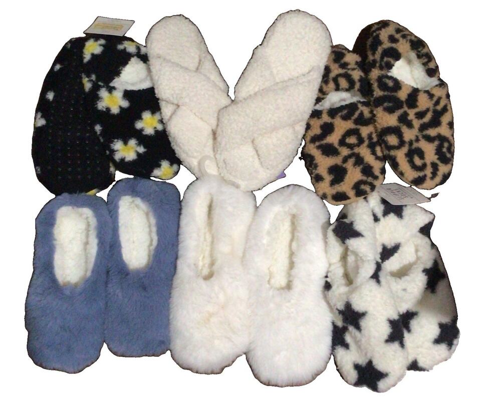 Womens Faux Fur Cozy Pull-On Slipper Socks with Grippers Size S/M (5-7)